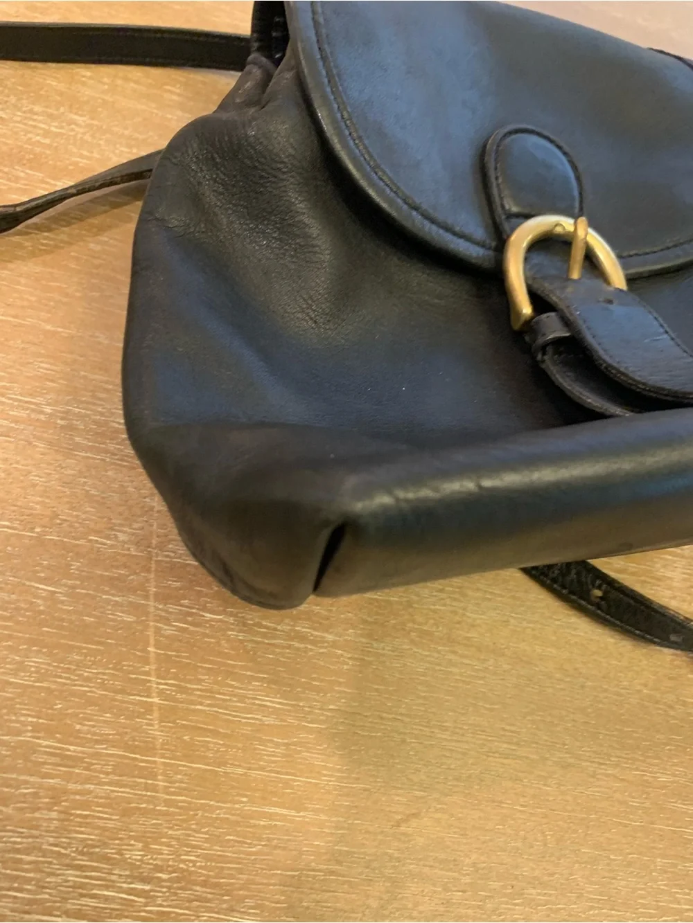 Vintage Coach Black Leather Mini Backpack with Brass-Tone Buckle 4152
